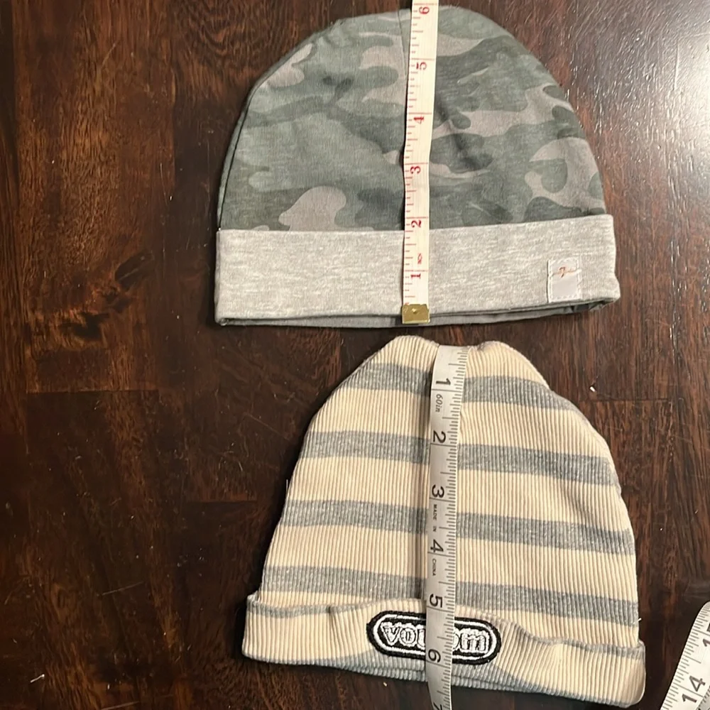 7 For All Mankind Baby Camo Beanie AND Volcom Striped Beanie BUNDLE